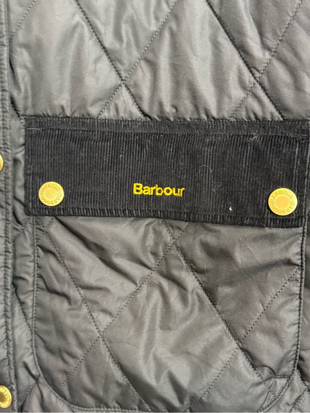 Barbour Quilted Jacket Black Gold Snap Corduroy Collar Tartan Lined Coat - Picture 2 of 9